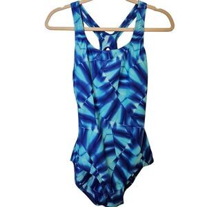 Speedo womens one piece swimsuit, royal blue & turquoise.  Size 10.  # 829